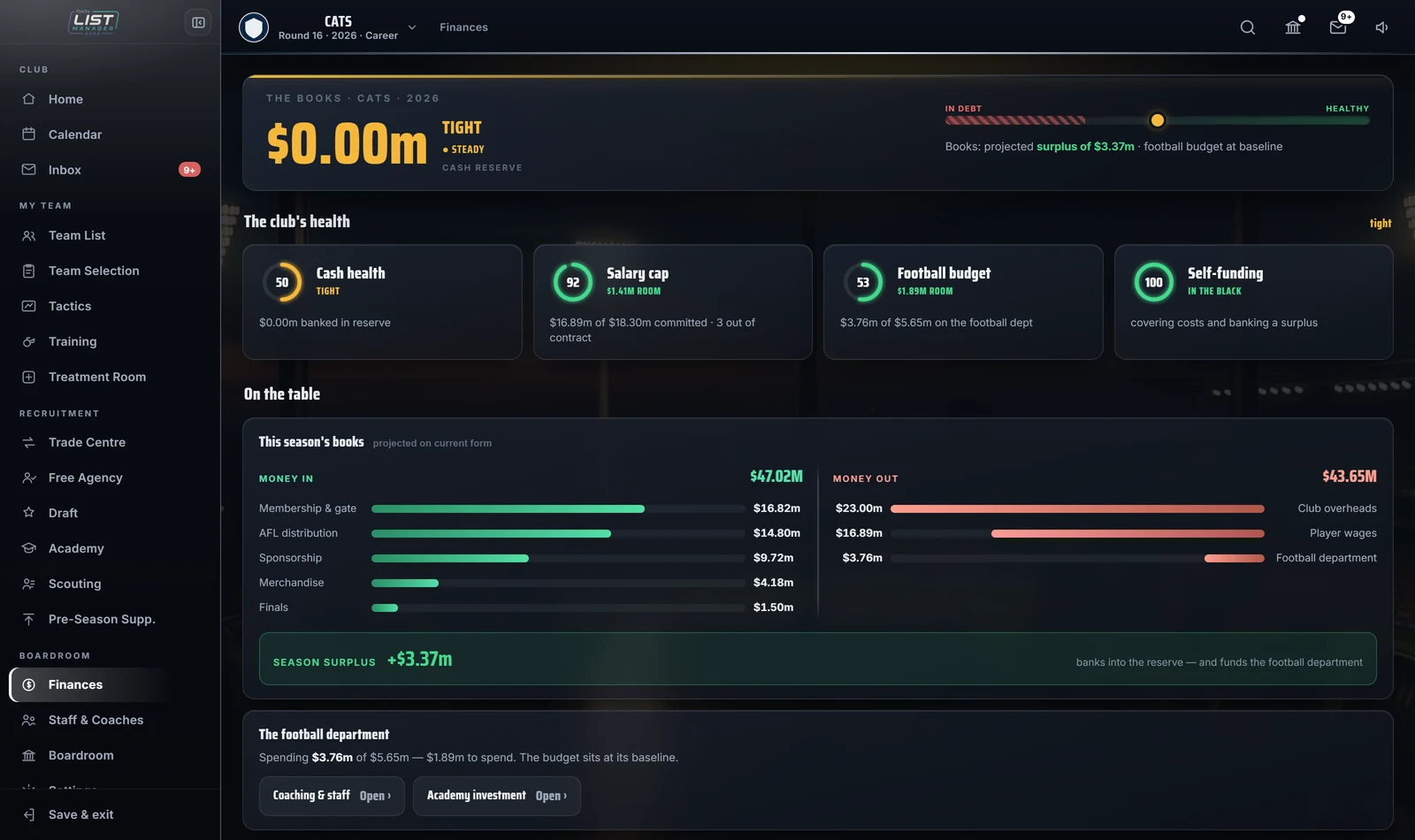 Club finances